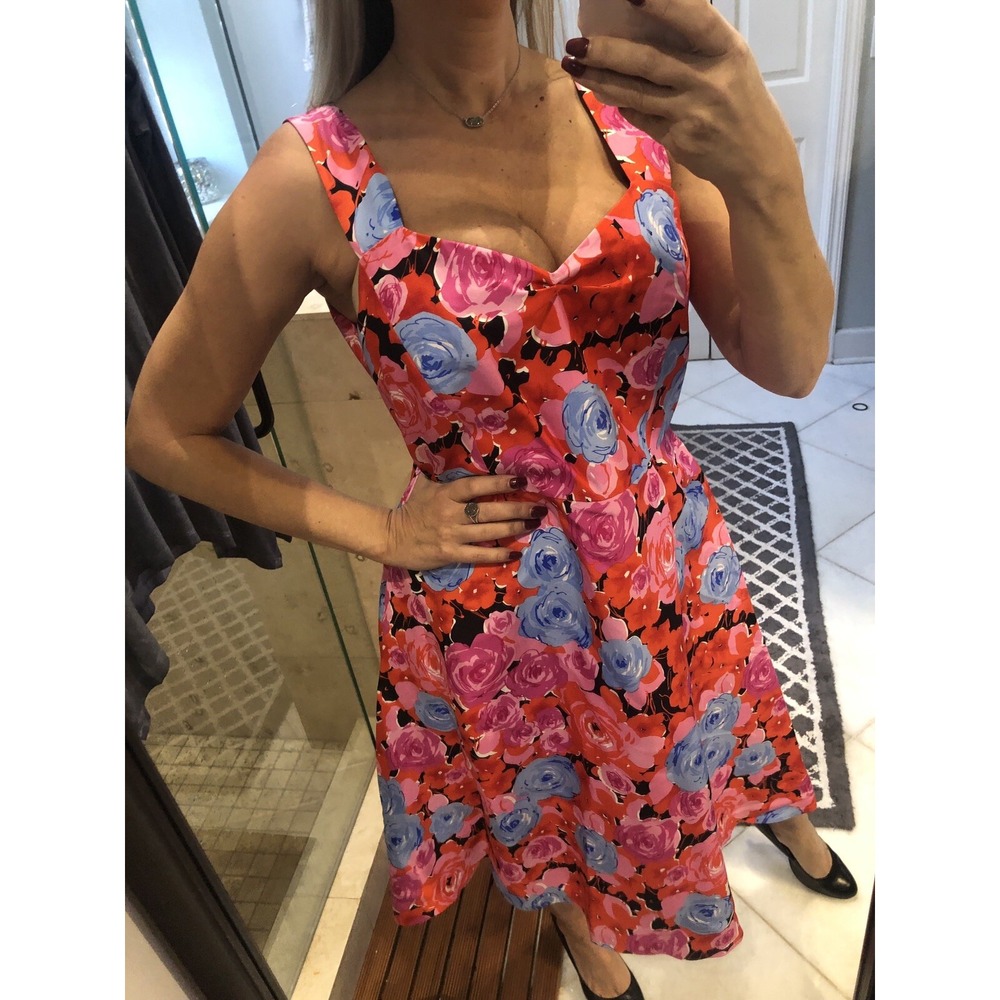 Madison Studio Women Silk Floral Fit & Flare Dress Pink Blue Black Sweetheart 14